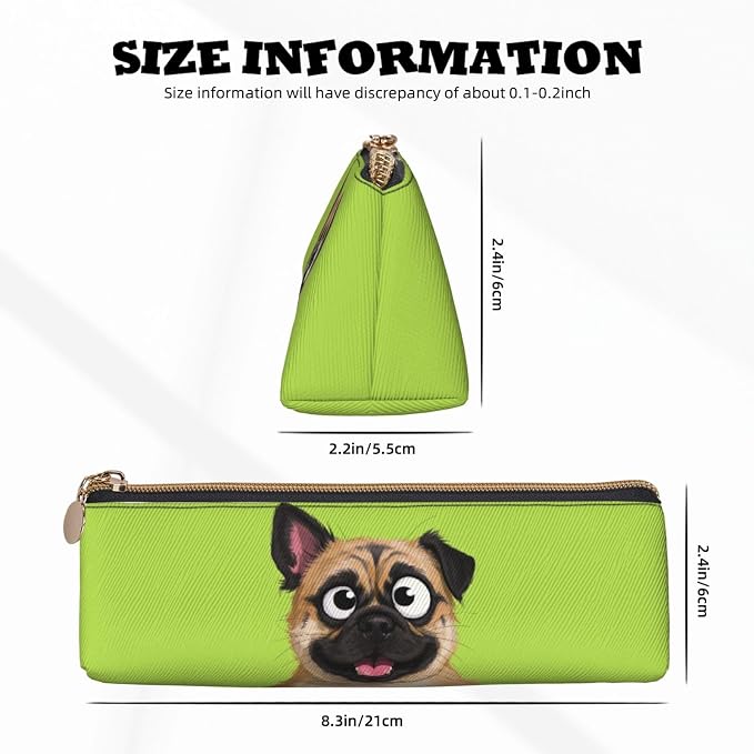 Leather Pen Case with Zipper - Aesthetic Pen Holder Dog funny face animal Pencil Case for Women & Men - Handcrafted Pencil Bag Multi-Functional Travel Cosmetic Case for Work Office Tool Pouch
