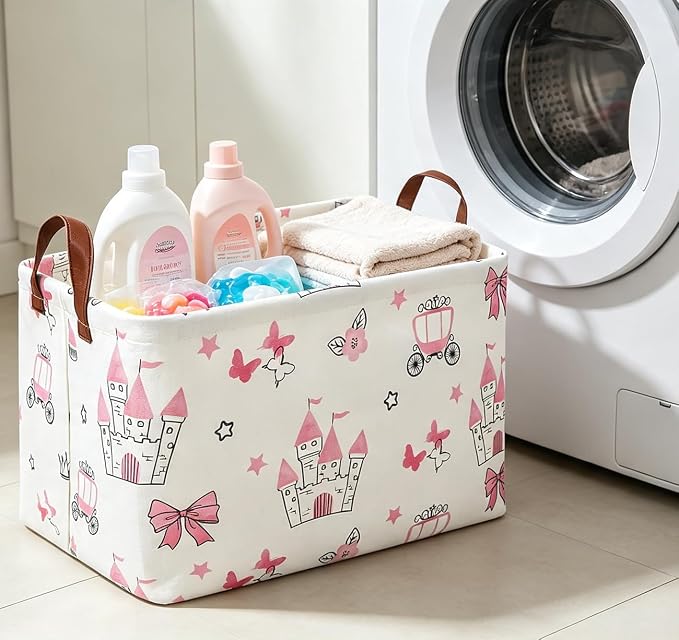 Rectangle Storage Basket,Collapsible Storage Bin,Books Box,Gift Basket(Pink Princess)