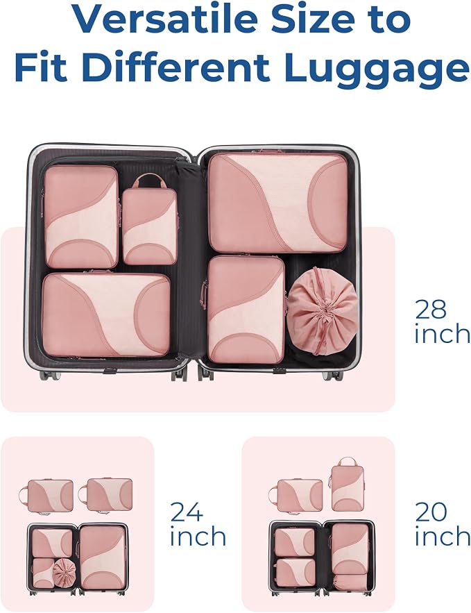 Bagsmart Compression Packing Cubes, Travel Bag Cruise Ship Essentials | Lightweight, Compressible Suitcase Organizer Set fit Standard Carry-On & Checked Luggage, 6 Set, 14 Set Washable Packing Bags