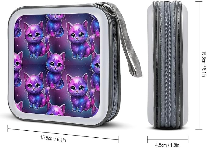 40-Capacity DVD CD Storage Wallet Cute Fox, Heavy-Duty Hard Shell Binder, Portable Organizer with Strap for Car Travel