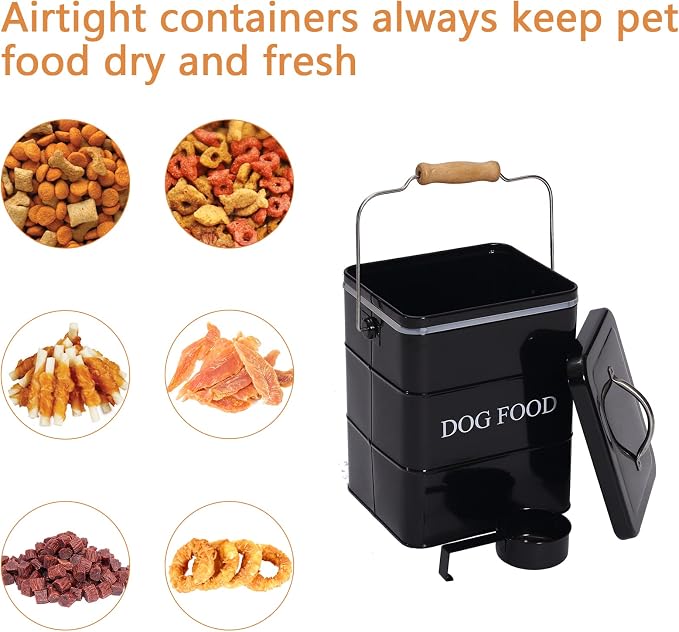 Geyecete Dog Treats tin and dog Food Storage Tin with Lid & with Spoon for dog Food Storage, Medium Pet Food Storage Can-Dog Food-Black