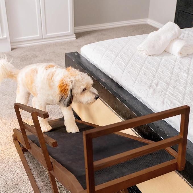 Dog Ramp for Bed & Couch, Foldable Wooden Pet Ramp, 5 Adjustable Heights | Height up to 23.5", Portable Dog Ramp with Non-Slip Rubber Surface & Safety Railings, Pet Ramp for Small, Large, Senior Dogs