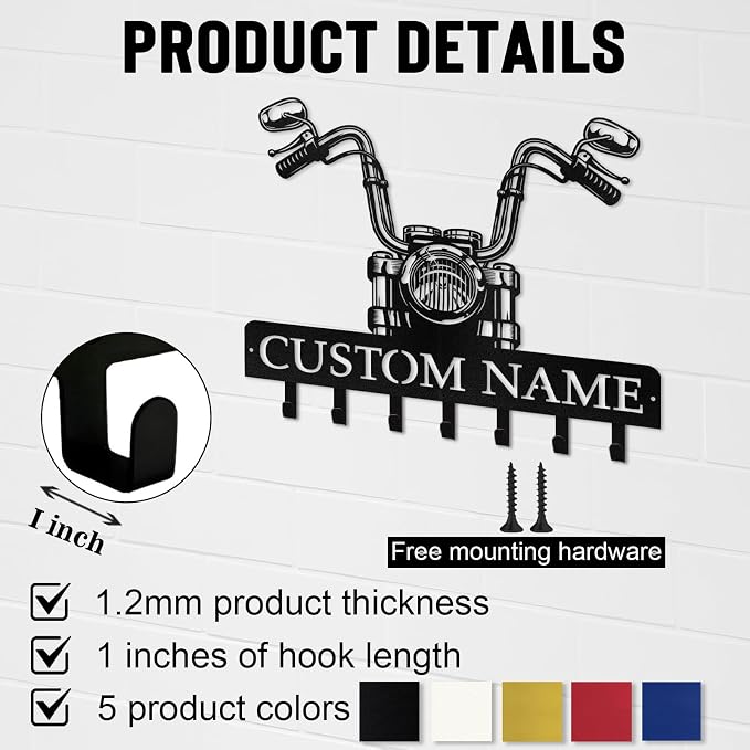Personalized Key Rack Wall Mount, Custom Motorcycle Key Holder for Wall, Motorcycle Key Organizer with Free Hardware, Metal Key Rack for Biker Decor, Garage Wall Hooks and Rider Gifts