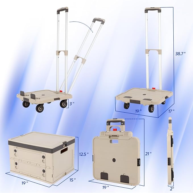 Rolling Crate Cart with Wheels,2 in 1 Utility Cart with Lockable Lids,132 lbs Foldable Shooping Cart with Aluminum Handle, Silent Wheel,Removable Crate for Teacher,Shopping,Grocery, Office, Camp.