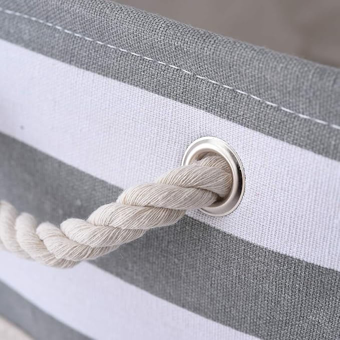 Storage Basket Fabric Basket with Handles Dog Toy Basket Cloth Storage Bin Shelf Basket Decorative Storage Basket Shoe Basket Gift Basket(Grey&White Stripes-1 Pack,15.7L×11.8W×8.3H)