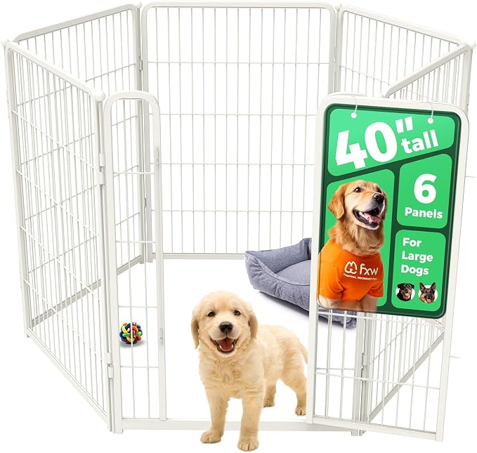 FXW Homeplus Indoor Dog Playpen, 40" H, 6 Panels, for Medium & Large Dogs | Stress-free play, Heavy-duty, Semi-open design, Easy setup, Threshold-free gate, Expandable, Patented