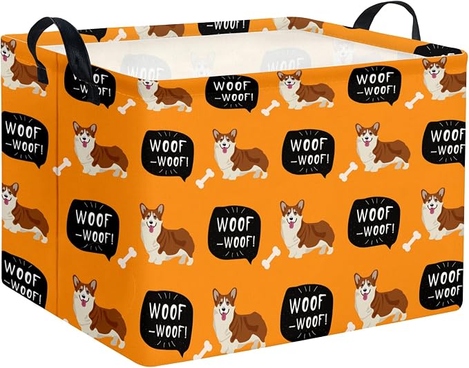 Woof Dog Basket Storage Bin, Orange | For Chew Toys, Pet Supplies Organizer, Pet Organizer, Dog Room Decor
