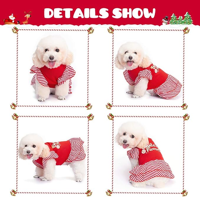 Dog Christmas Dress for Small Dogs,Puppy Costumes Pet Clothes Holiday Girl Dogs Shirt with Santa's Favorite Pattern,Party Dog Vest Dresses Cat Apparel Sweater Warm Skirt