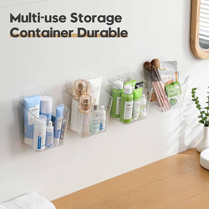 8-Pack Cabinet Door Organizer Adhesive, Hanging Storage Bins, Stick on Small Wall Basket, Makeup Organizer Caddy, Under Inside Cabinet Storage Container for Kitchen, Bathroom Organizer, Office, Dorm