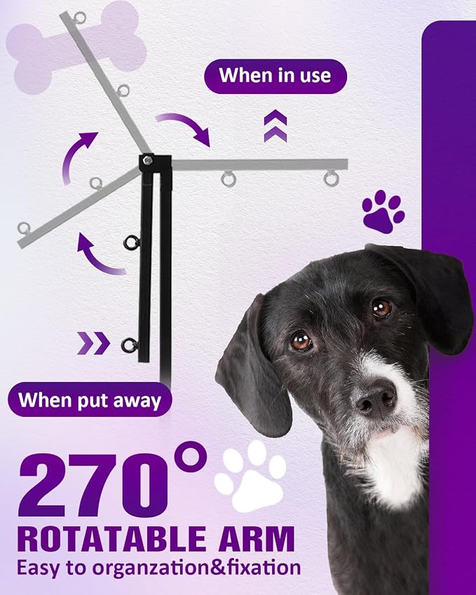 Adjustable Dog Grooming Arm with Clamp Dog Grooming Hammock and Loop Noose | Metal Dog Grooming Table Arm, Adjustable height 17"-35", No Sit Haunch Holder, Grooming Restraint for Small & Medium Dogs