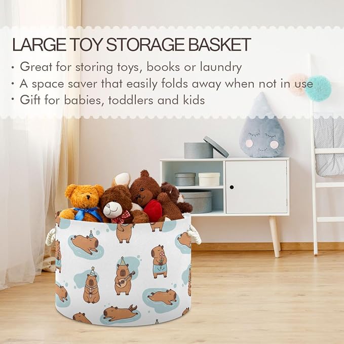 DOMIKING Large Storage Basket for Toys Brown Cute Capybara Storage Bin Box Kids Laundry Hamper for Home Decor Pet Toy Blankets Nursery