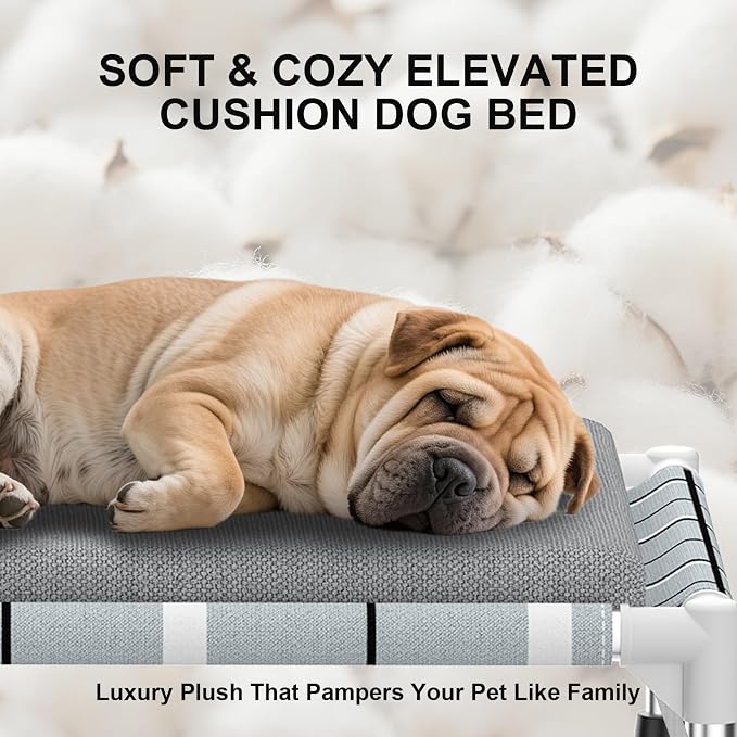 Elevated Dogs Bed with Cushion, Raised Cooling Lifted Outdoor Dog Mat Beds | Medium Portable Lifted Pet Cot Stainless Steel Frame Indoor Outside Breathable Hammock Beds