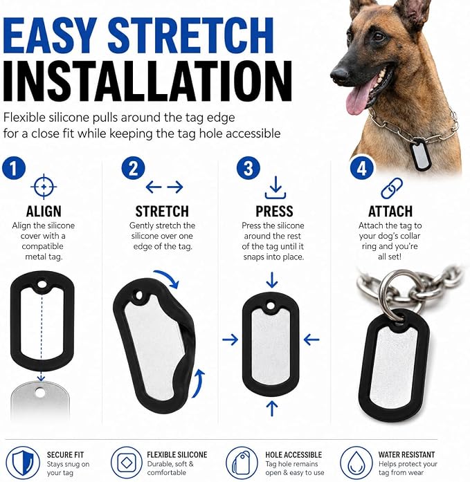 VOSAREA 36pcs Dog Tag Silencers, Black Silicone Pet Tag Silencer Covers, Protective Cover Guards for Noise Reduction and Scratch Protection