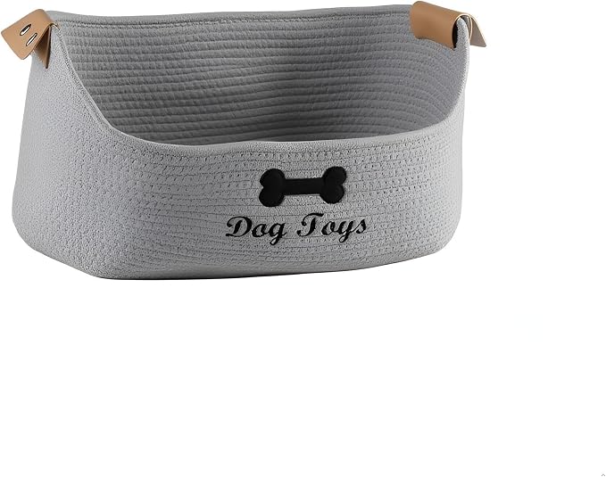 Dog toy basket storage large dog box pet bed great for collecting pet toys, blankets, leashes, clothing in living room playroom closet - Gray