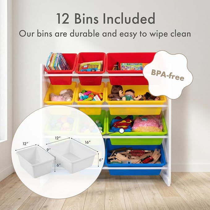 Humble Crew Kids Toy Organizer with 12 Bins, 4 Tier Storage for Playroom