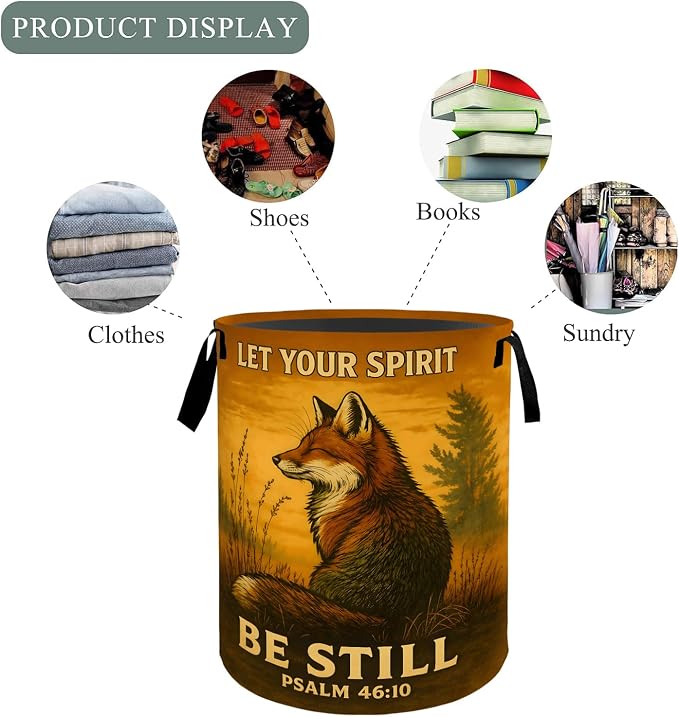 Fox Forest Laundry Basket Hamper, Organizer Bins Gifts for Women Kids, Rustic Style Foldable Waterproof Clothes Hamper Handles Storage Bucket for Bedroom Bathroom Room Decor 19.7"x15.7"