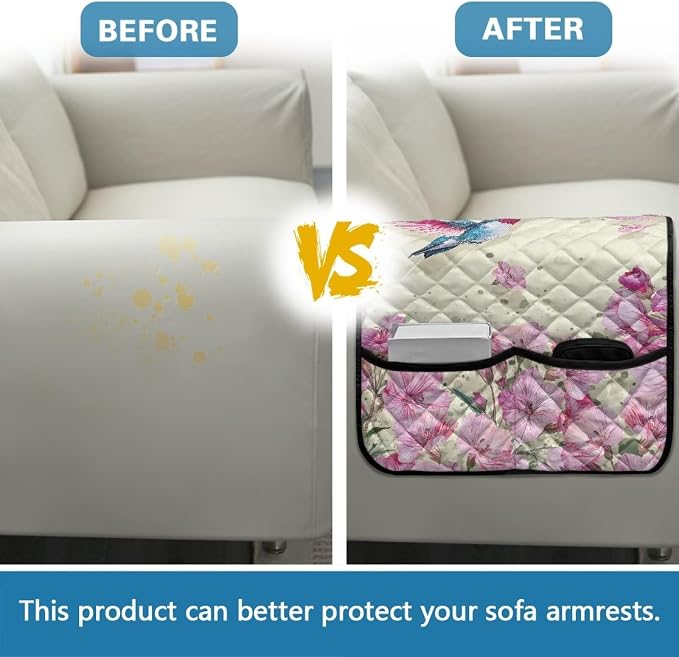 Hummingbird Print Sofa Arm Rest Covers Couch Arm Covers Stretch Armchair Cover Anti-Stain Sofa Slipcover Office Chair Armrest Protector for Armchair Furniture Protector