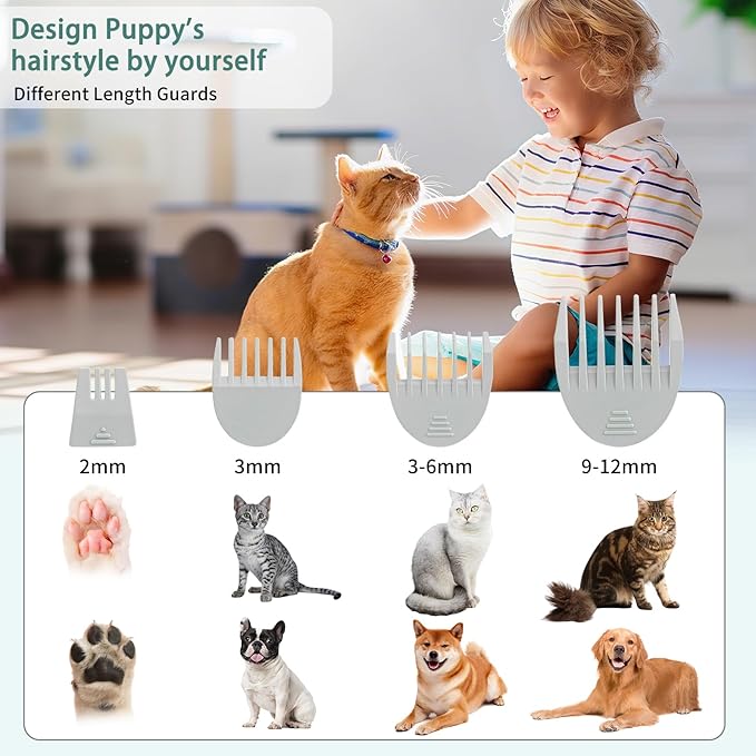 Dog Hair Clippers Grooming Kit and Paw Trimmer Nail Grinder Quiet,Dog Trimmer for Grooming,4-in-1 Rechargeable Cordless Low Noise Dog Shaver Grooming for Dogs Pets Cats(White)