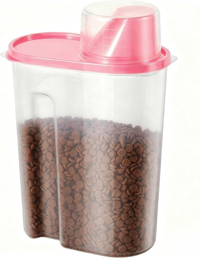 SenseYo Pet Food Storage Container 2lb 2.5L Translucent Cat Dog Food Storage Container Dispenser with Measuring Cup Pour Spout Sealed Cover for Pets (Pink 1pcs)
