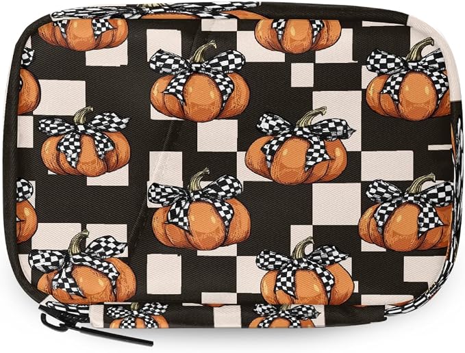 Travel Pill Organizer Black White Plaid Pumpkin Small Pill Case