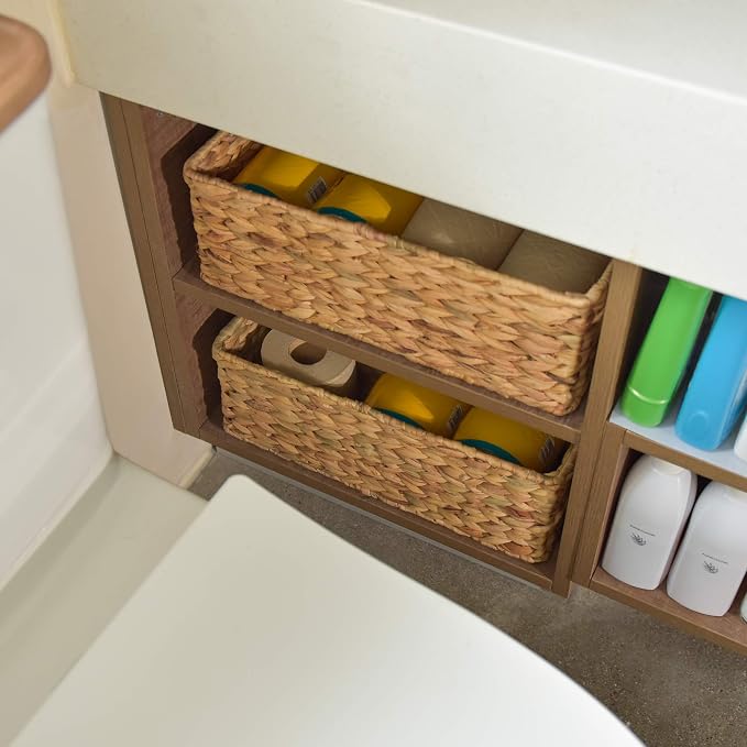 StorageWorks Wicker Toilet Paper Basket, Toilet Tank Basket for Bathroom | Water Hyacinth Storage Baskets for Toilet Tank Top, Pantry, Back of Toilet Basket, Bathroom Baskets for Organizing, 2-Pack