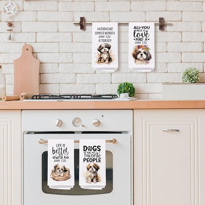 SPBL&L Shih Tzu Dog Kitchen Towels Set of 4, Shih Tzu Gifts for Women, Shih Tzu Decor Tea Dish Towels for Kitchen, Shih Tzu Decorative Hand Towels for Bathroom, 16x24 Inches