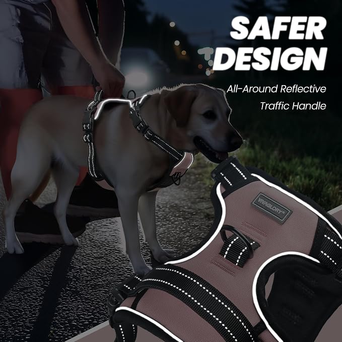 VIVAGLORY No Pull Dog Harness Vest Harness, XS, Sakura Pink - Plain | with Handle Front and Back Clip for Training & Pulling, No Pull & Escape Proof Padded Adjustable for Pet Puppy