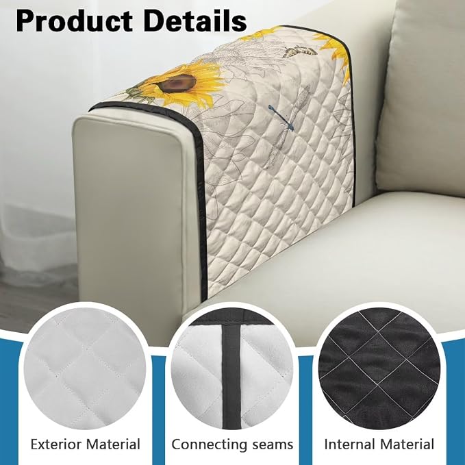 Sunflower Couch Arm Covers Stretch Armchair Cover, Anti-Stains Arm Chair Slipcover Washable Sofa Arm Covers Furniture Protector Cover Office Chair Armrest Protector
