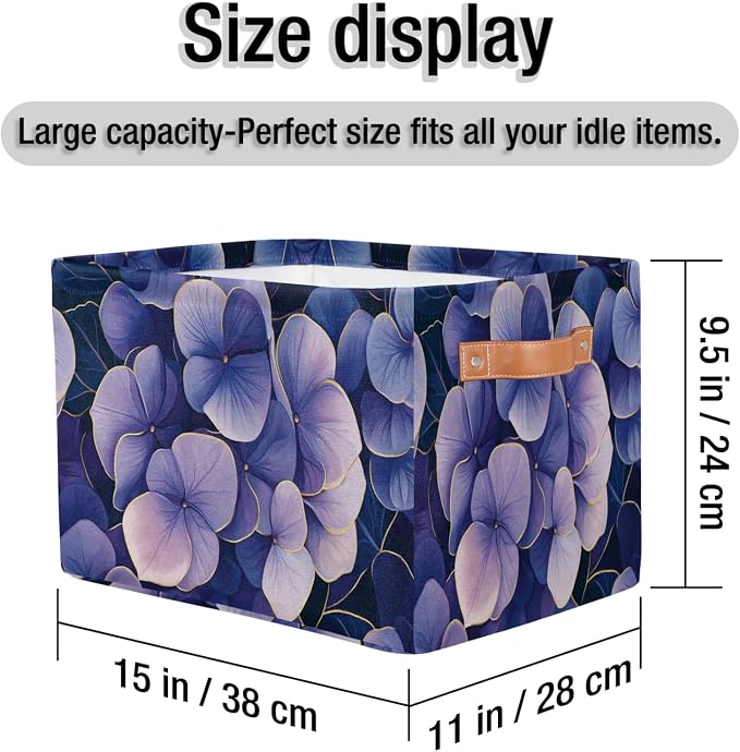 Purple Lilac Floral Storage Baskets with Handles Fabric Storage Boxes Collapsible Nursery Basket for Shelf Book Cloth 15 X 11 X 9.5 IN Closet Organizer Bins