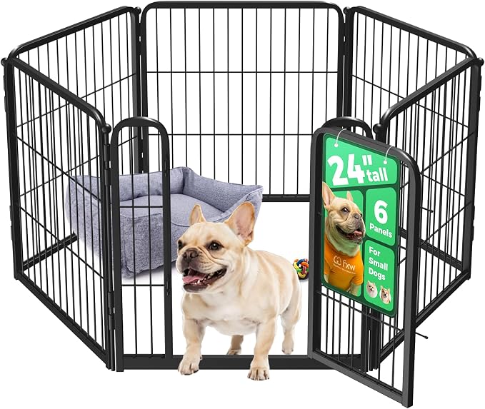 FXW Homeplus Indoor Dog Playpen, 24" H, 6 Panels, for Puppies & Small Dogs | Stress-free play, Heavy-duty, Semi-open design, Easy setup, Threshold-free gate, Expandable, Patented