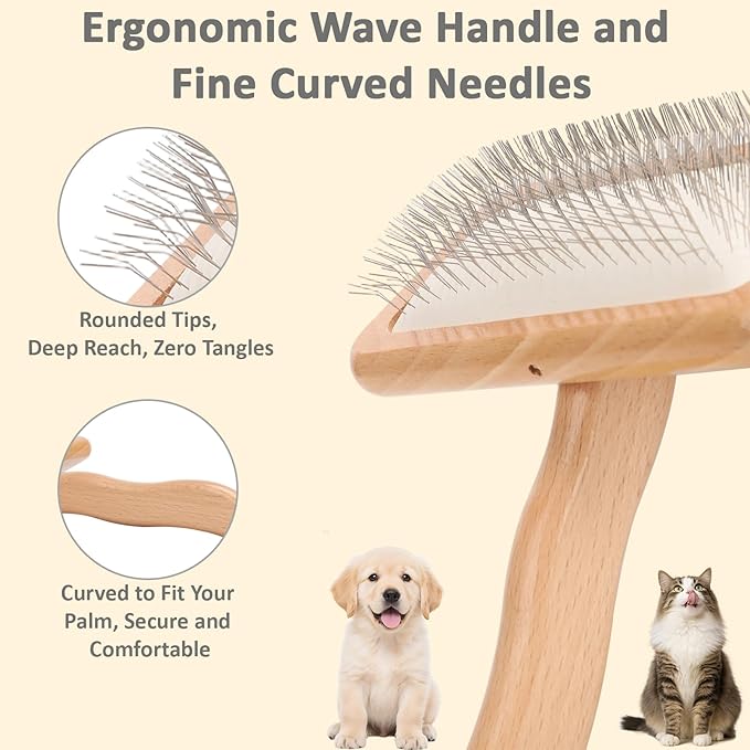 Slicker Brush for Dogs and Cats, Grooming Brush for Long & Short Hair Pets, Gentle Coated Bristles for Shedding, Mats & Tangles Removal, Painless Daily Deshedding Tool with Ergonomic Handle