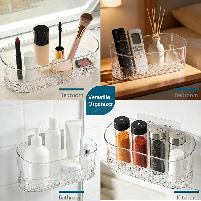 Bath Toy Storage Holder, Bathtub Organizer with Drain Holes, Clear 2 Pack | Large Capacity Clear safe Clear Adhesive Shower Caddy Resistance, No Rust, No Drill Plastic Wall Mounted shower caddy