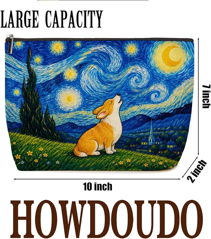 Starry Night Corgi Makeup Bag Cute Dog Cosmetic Bag Gifts for Women | Durable Travel Organizer Pouch for Women, Outdoor Portable Toiletry Bag, Christmas Birthday Gift for Mom Friend, Dog lovers