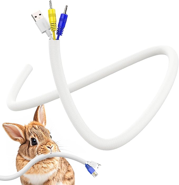 UOMTFAI Cord Protector from Pets No Chew 3/8” 10ft Cable Sleeve White | Wire Protector, Cord Sleeve, Cord Management for HDMI, Charging Cable, USB