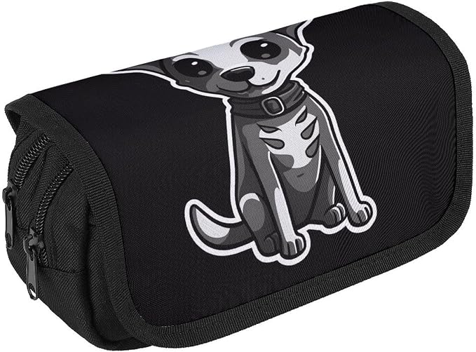Pet Dog Stickers Large Capacity Pencil Case with Double Zipper - 2 Compartments Stationery Pen Organizer Pouch, Portable Storage Bag for Office Supplies, Travel & Cosmetics