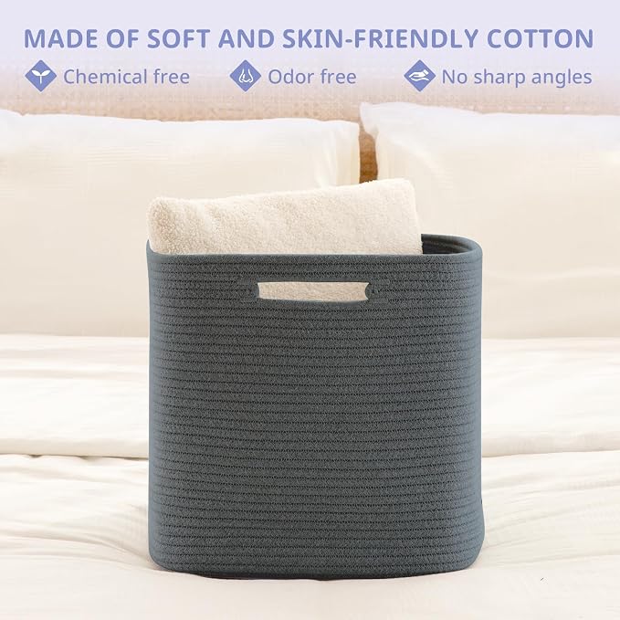 OIAHOMY 2 PACK Cube Storage Bin 13 Inch Collapsible Storage Cube Dark Grey | Cube Storage Organizer Storage Bins for Shelves Baskets for Organizing Woven Rope Storage Baskets