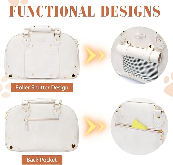 Dog Carrier Purse, Pet Carrier, Foldable Waterproof Premium Leather Pet Travel Portable Bag for Cat and Small Dog Home & Outdoor Small Beige