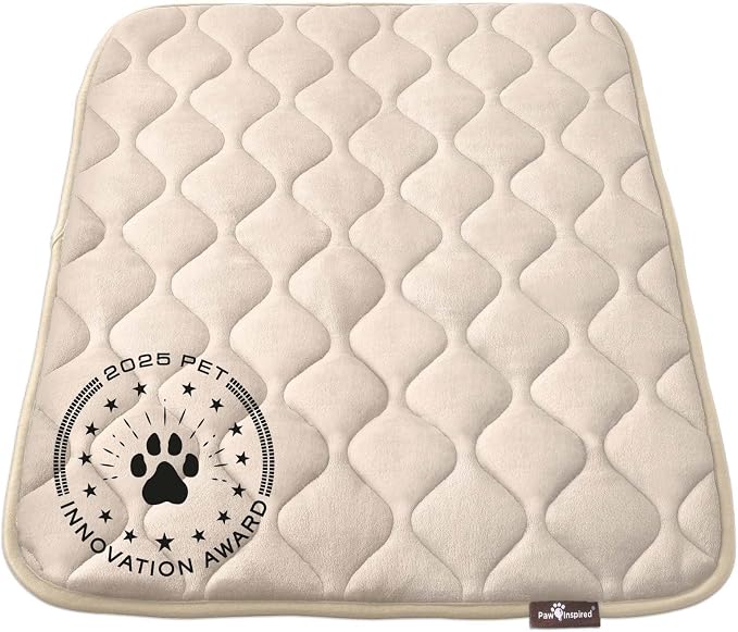 Paw Inspired Washable Padded Crate Mats for Dogs, Beige, 35x22 Inch | Fits 36-inch Kennels, Leakproof, Waterproof Bottom, Plush Dog Pad, Pet Bed