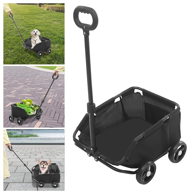 Bacocoo Portable Folding Pet Trolley, Dog Stroller 4 Wheels, Folding Dog Cart Pet Stroller for Travelling Shopping Walking Playing for Small Dogs Cats. (Black)