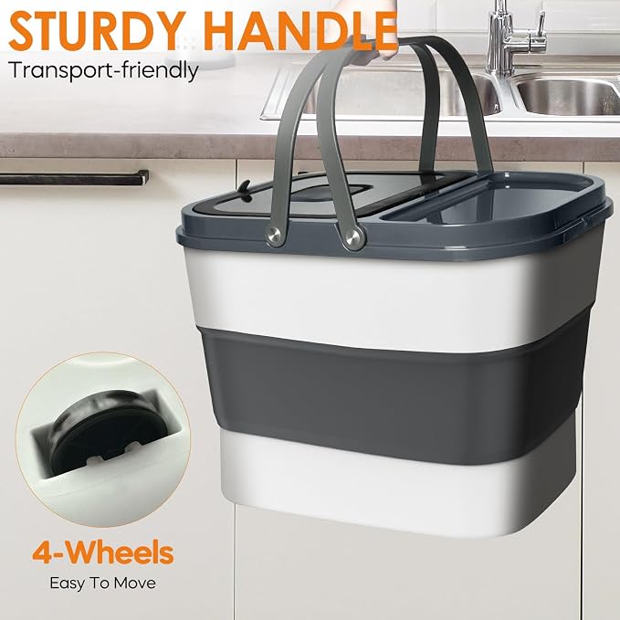HOYTAMDAR 35lbs Collapsible Dog Food Storage Container,Rolling Wheels | Dog Food Container with Airtight Lid,Pet Food Storage Container with Scoop,2L Small Dry Food Pail For Dog Cat Bird Seed