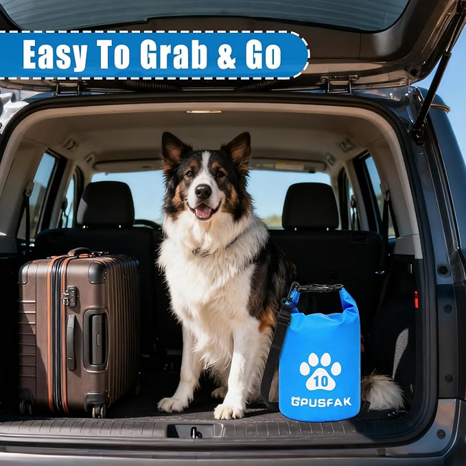 Pet Food Storage Bag with Bowl (64 Cup) - Zip Roll Top Dog Food Travel Bag Waterproof Kibble Container for Camping Road Trips Travel Dog Boarding Weekend Getaways Machine Washable 10L Blue