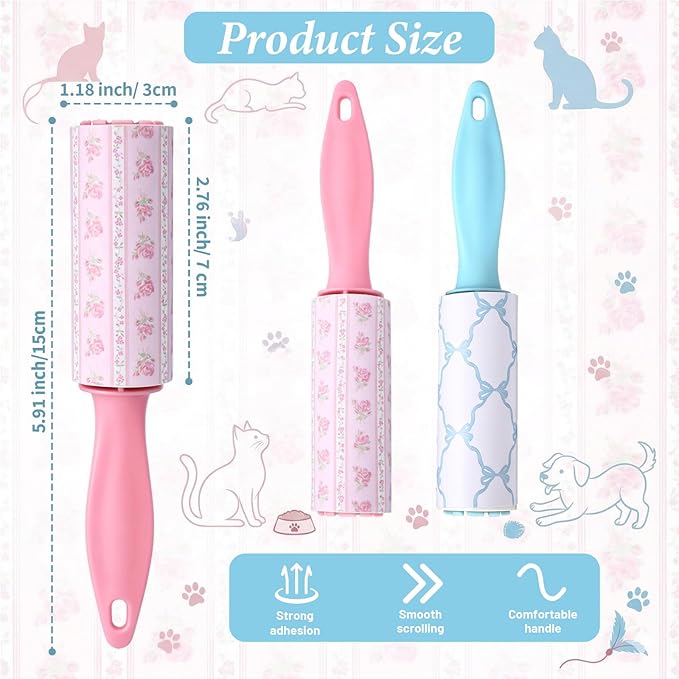 Zhehao 40 Pcs Mini Lint Rollers for Pet Hair Travel Size Clothes Sticky Lint Removers Blue Pink Roller Hair Removal Tools for Dog, Cat, Furniture, Travelers, Pet Owners