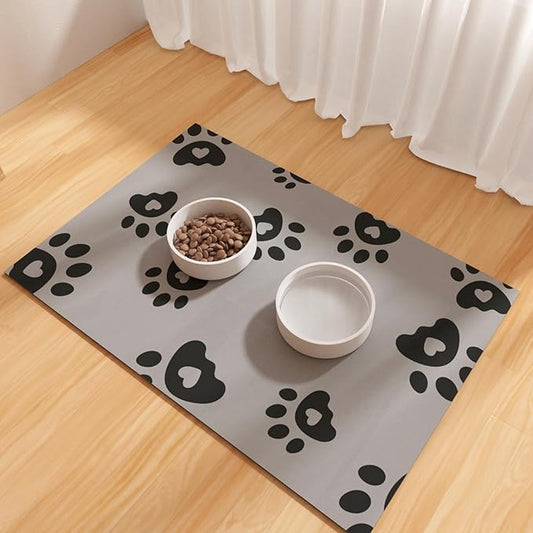 Pet Feeding Mats 12"x20"- Absorbent Dog Mat for Food and Water, Rubber Pet Food Mat, Non Slip Mat for Dogs, Pet Mats for Floor Waterproof, Dog Water Matt for Sloppy Drinker, Cat Feeding Mat, Dark Grey