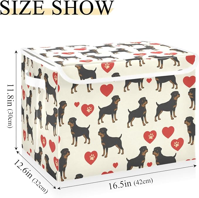 Dog Heart Paw Storage Bins with Lids Closet Bedroom 40L Fabric Bin | Decorative Storage Boxes, Foldable & Stackable, Dust-Proof Flip Top, Reinforced Handles, For Home & Dorm, Clothes & Toy Box