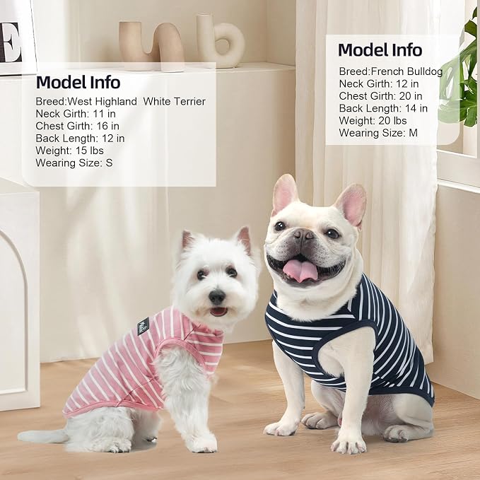 MIHACHI Dog Shirts Cotton Striped T-Shirt, Summer Pet Clothes for Small Dogs, 2-Pack Soft Puppy Apparel Cat Tee, Sleeveless Lightweight, Quick Dry, Breathable,Stretchy for, Navy Blue S