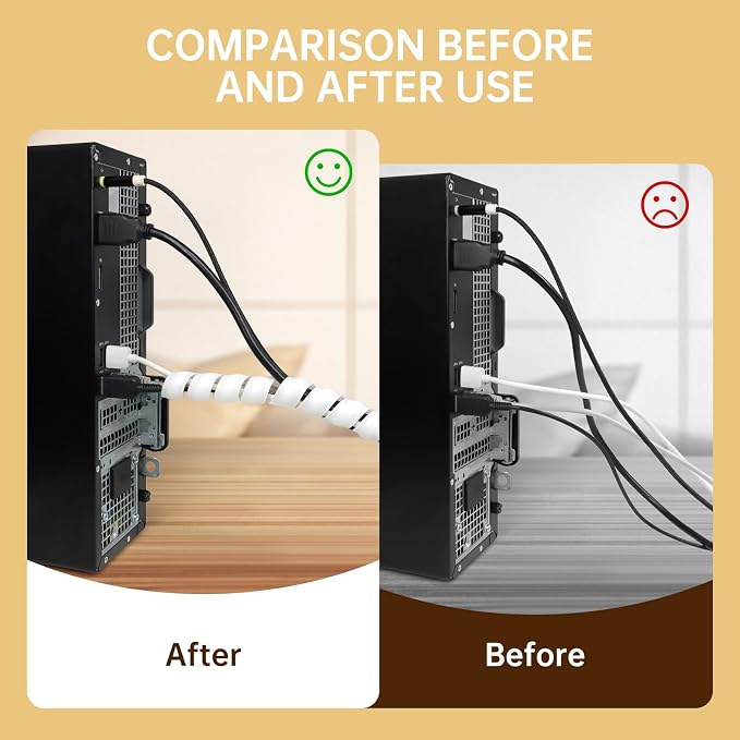 Spiral Cable Wrap, 10ft Cable Sleeves for Cords, Flexible Cable Management Sleeve for Computer, Power, Audio & Video Cords (White, 5/8")