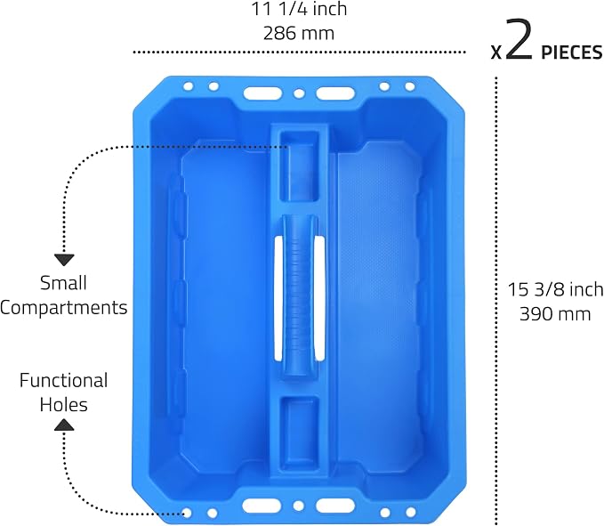 CANOPUS Storage Tray Tote with Functional Holes - 2 PCs Plastic Cleaning Caddy with Handle, Portable Caddy, Undersink Storage for Kitchen, Shoe Cleaning Box, Products Organizer, Blue