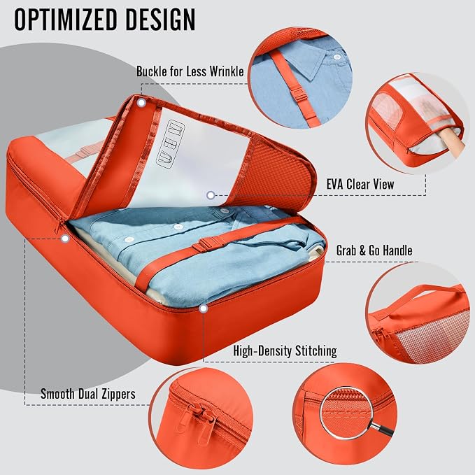 Veken 8 Set Packing Cubes for Travel Essentials, Suitcase Organizer Bags in 4 Sizes, Carry-On Luggage Accessories with Large Laundry & Hanging Toiletry Bag, Must-Have for Airplane, Road Trip & Camping