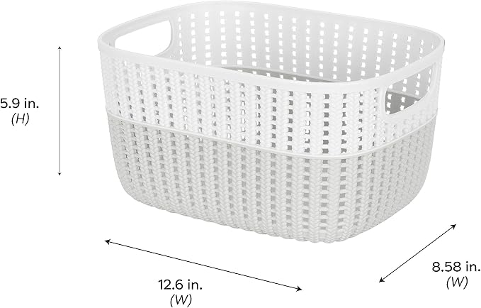 Simplify 2 Pack 2 Tone Sailor Knot Plastic Storage Tote | Decorative Basket | Closet Organization | De-clutter | Accessories | Toys | Bathroom Organization | Medium | Heather Grey