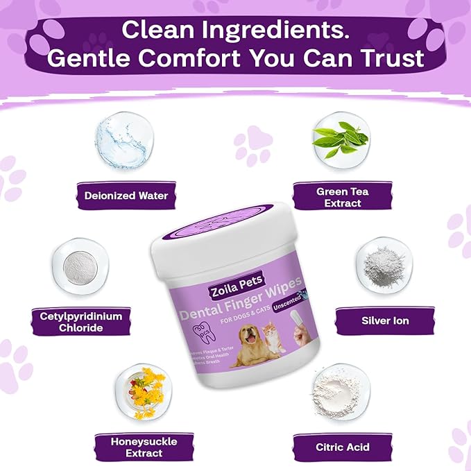 Dental Wipes Unscented – Best Dog Teeth Cleaning, Dog Dental Wipes for Dogs Teeth, Finger Toothbrush for Dogs and Cats, Oral Care, Remove Plaque, Tartar & Bad Breath – 50 Count